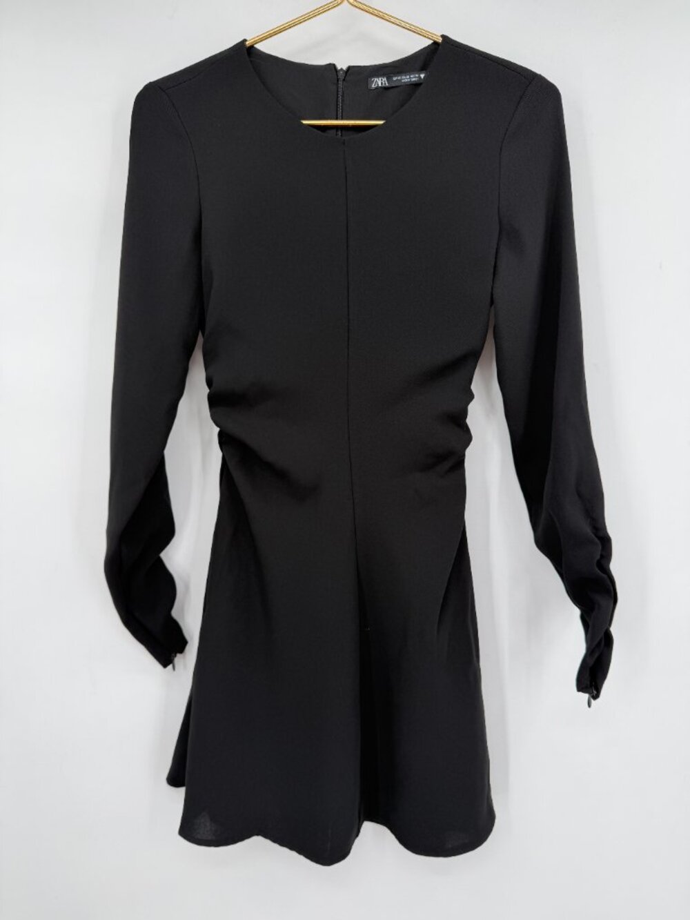 Zara Women’s Black Ruched Long Sleeve Cocktail Fit & Flare Mini Dress XS